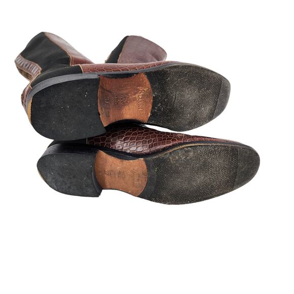 Studio Pollini Brown Leather Croc Round Toe Zipper Boots Size 36 US 6.5B - Picture 4 of 6